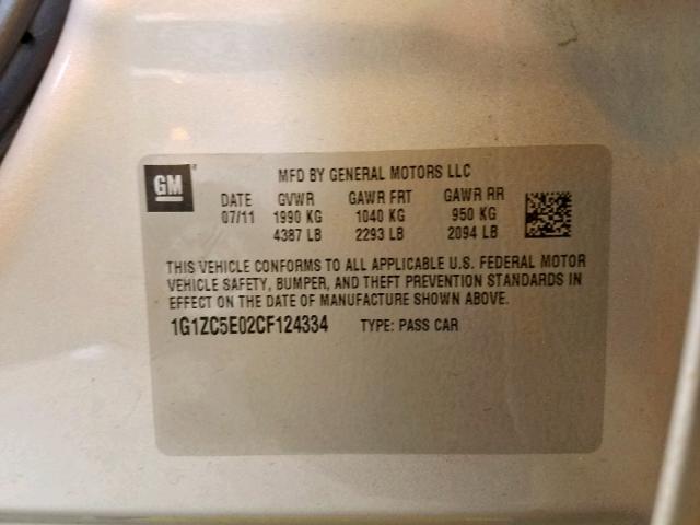 1G1ZC5E02CF124334 - 2012 CHEVROLET MALIBU 1LT SILVER photo 10