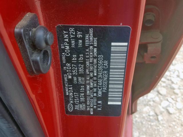 KMHCT4AE3HU365603 - 2017 HYUNDAI ACCENT SE RED photo 10