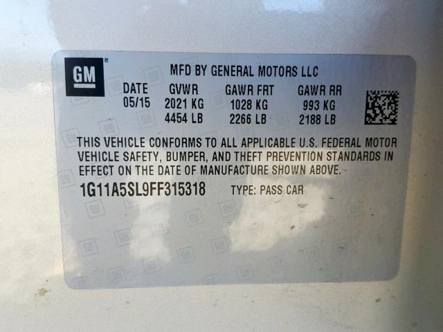 1G11A5SL9FF315318 - 2015 CHEVROLET MALIBU LS SILVER photo 10