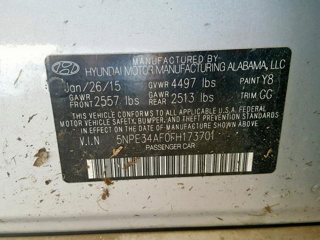 5NPE34AF0FH173701 - 2015 HYUNDAI SONATA SPO SILVER photo 10