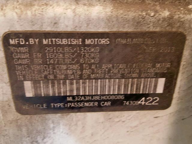 ML32A3HJ8EH008086 - 2014 MITSUBISHI MIRAGE DE WHITE photo 10