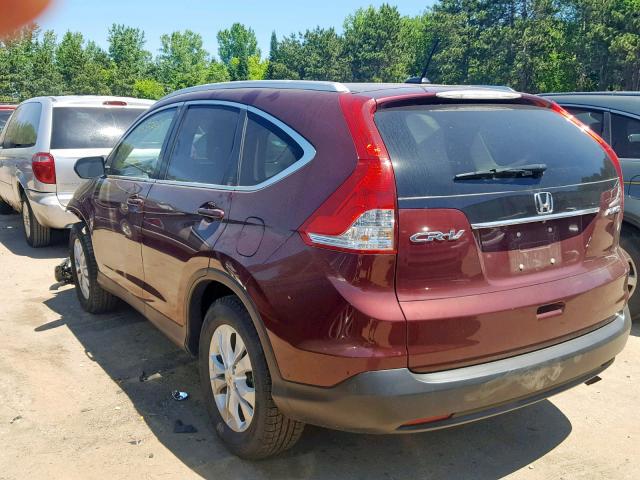 5J6RM4H7XEL077138 - 2014 HONDA CR-V EXL MAROON photo 3