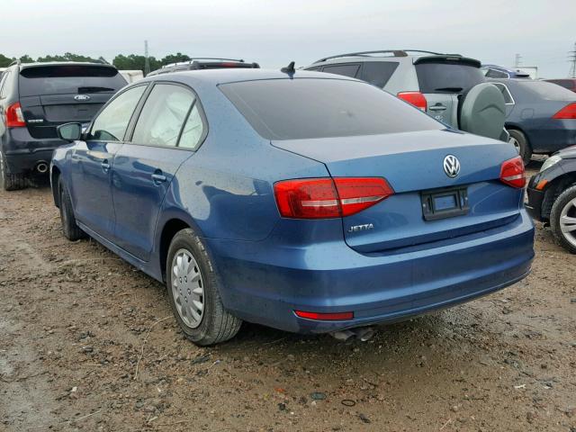 3VW2K7AJ9FM418935 - 2015 VOLKSWAGEN JETTA BASE BLUE photo 3