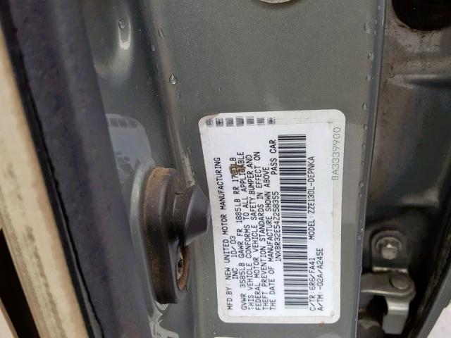 1NXBR32E54Z258355 - 2004 TOYOTA COROLLA SILVER photo 10