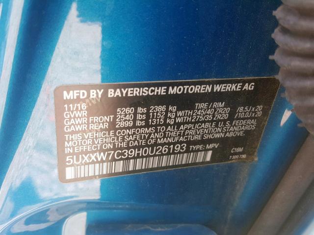 5UXXW7C39H0U26193 - 2017 BMW X4 XDRIVEM BLUE photo 10