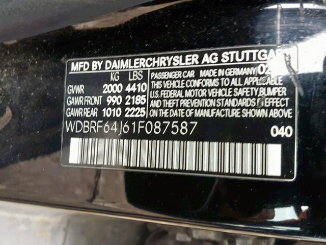 WDBRF64J61F087587 - 2001 MERCEDES-BENZ C 320 BLACK photo 10