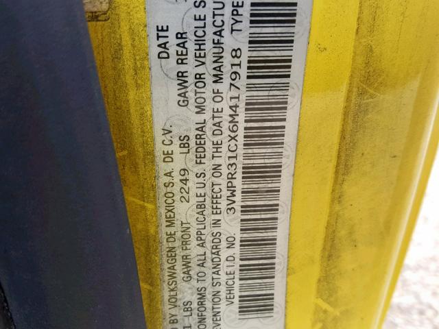 3VWPR31CX6M417918 - 2006 VOLKSWAGEN NEW BEETLE ყვითელი ფოტო 10