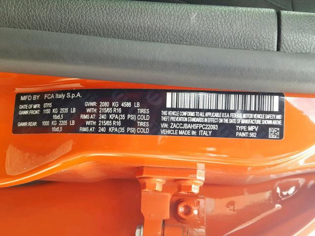 ZACCJBAH5FPC22093 - 2015 JEEP RENEGADE S 橙色 照片 10