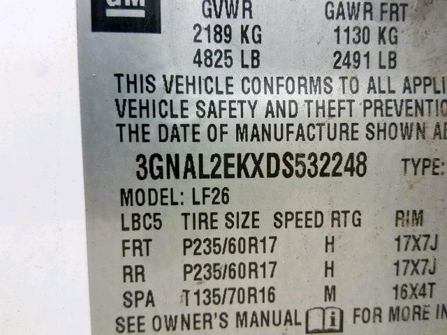 3GNAL2EKXDS532248 - 2013 CHEVROLET CAPTIVA LS 白色 照片 10