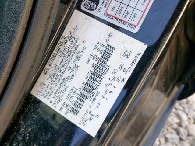 3FAHP0KC2AR290061 - 2010 FORD FUSION SPO BLACK photo 10