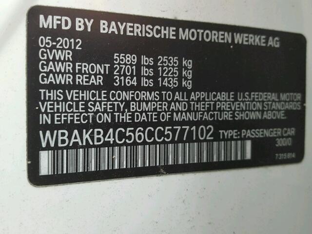 WBAKB4C56CC577102 - 2012 BMW 740 LI WHITE photo 10