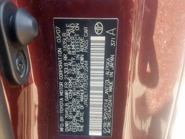 JTKDE177370212244 - 2007 TOYOTA SCION TC BURGUNDY photo 10