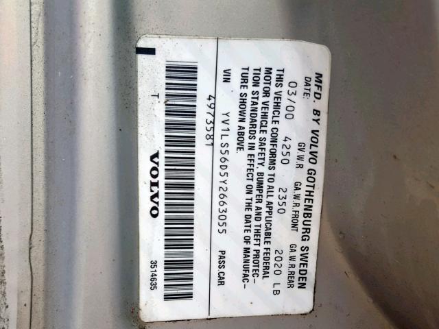 YV1LS56D5Y2663055 - 2000 VOLVO S70 GLT SILVER photo 10