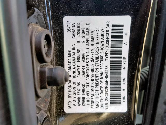 2HGFC2F55HH543238 - 2017 HONDA CIVIC LX BLACK photo 10