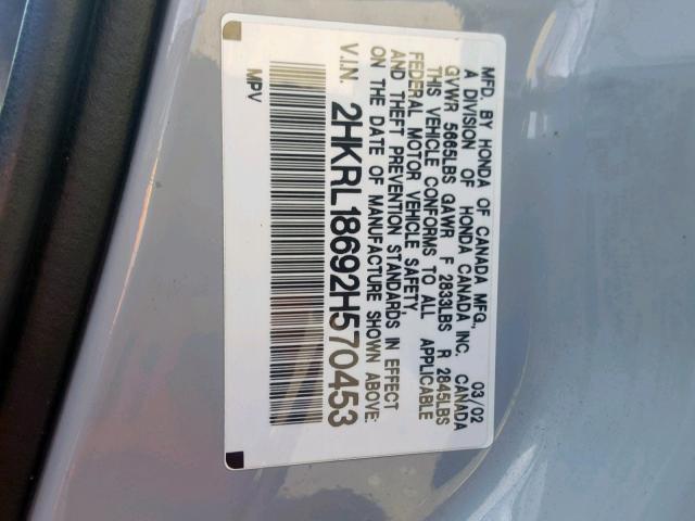 2HKRL18692H570453 - 2002 HONDA ODYSSEY EX SILVER photo 10