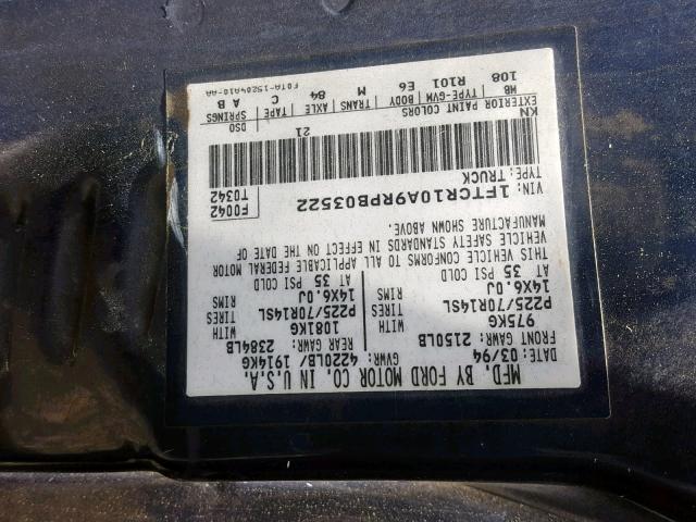 1FTCR10A9RPB03522 - 1994 FORD RANGER BLACK photo 10