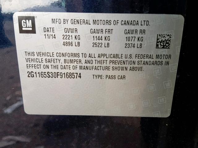 2G1165S30F9168574 - 2015 CHEVROLET IMPALA LTZ BLACK photo 10