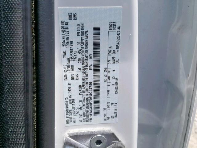 1FMCU0F79FUC42756 - 2015 FORD ESCAPE S WHITE photo 10