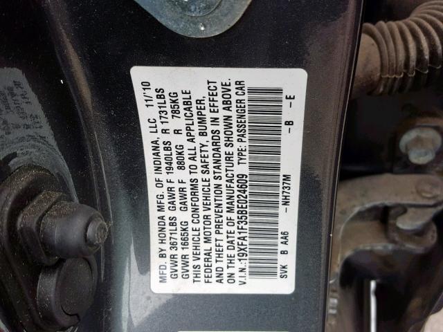 19XFA1F35BE024609 - 2011 HONDA CIVIC VP GRAY photo 10