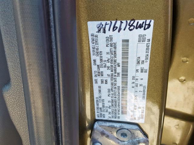 1FMCU9HX3DUD41555 - 2013 FORD ESCAPE SEL BROWN photo 10