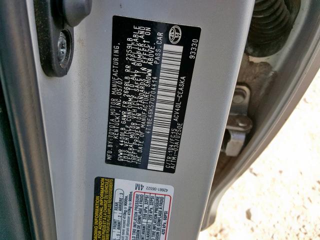 4T1BE46K57U704414 - 2007 TOYOTA CAMRY NEW SILVER photo 10