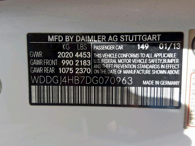 WDDGJ4HB7DG070963 - 2013 MERCEDES-BENZ C 250 WHITE photo 10