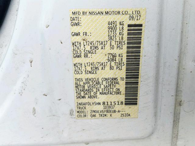 1N6AF0LY5HN811518 - 2017 NISSAN NV 2500 S WHITE photo 10