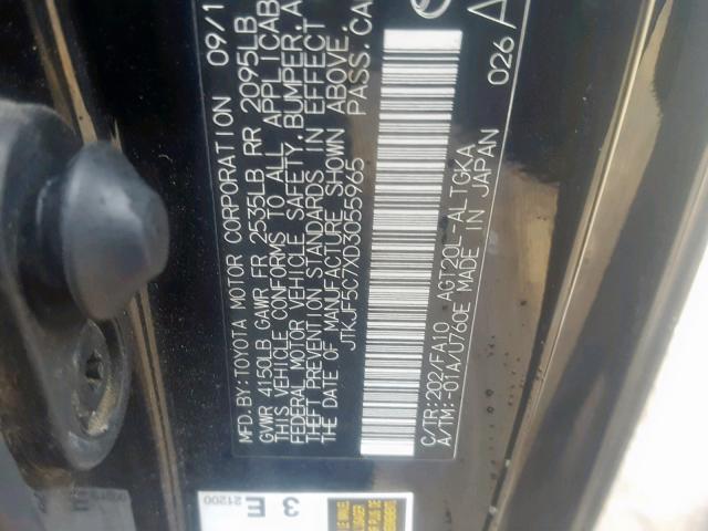 JTKJF5C7XD3055965 - 2013 TOYOTA SCION TC შავი ფოტო 10