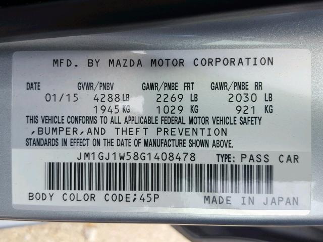 JM1GJ1W58G1408478 - 2016 MAZDA 6 GRAND TO SILVER photo 10