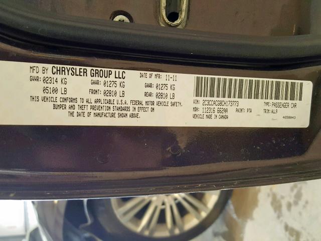 2C3CCACG8CH173773 - 2012 CHRYSLER 300 LIMITE BLACK photo 10