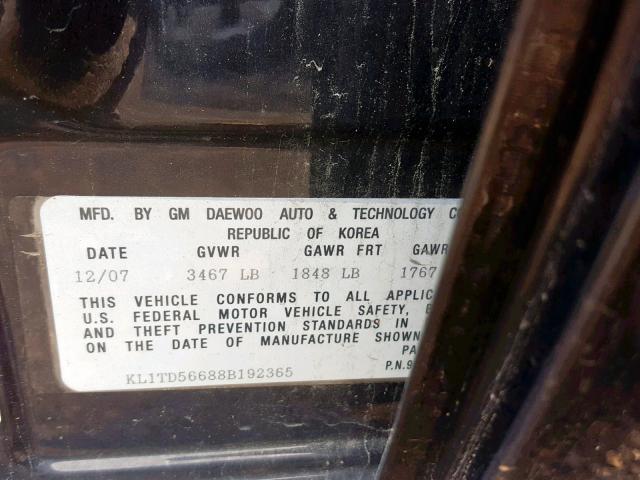 KL1TD56688B192365 - 2008 CHEVROLET AVEO BASE Qara foto 10