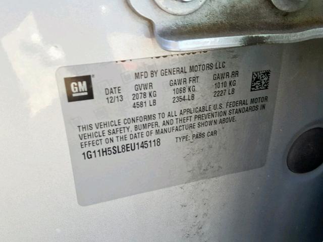 1G11H5SL8EU145118 - 2014 CHEVROLET MALIBU LTZ 银色 照片 10