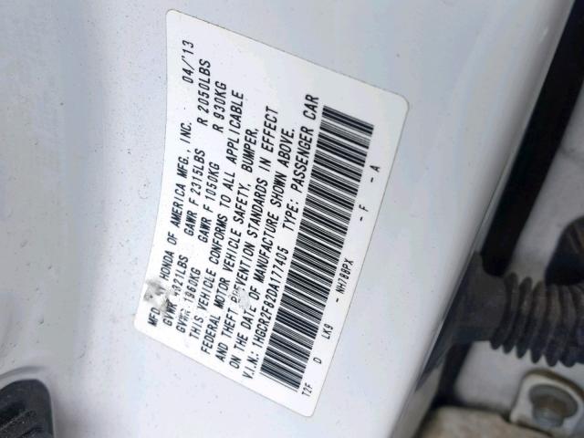 1HGCR2F82DA177405 - 2013 HONDA ACCORD EXL WHITE photo 10