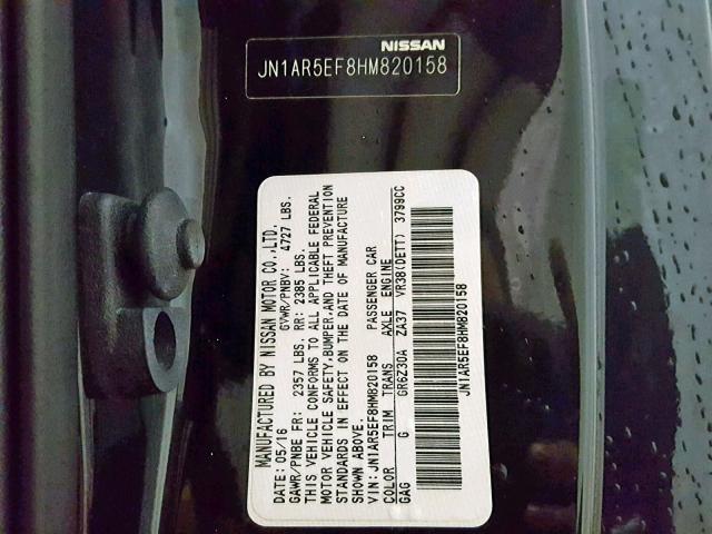 JN1AR5EF8HM820158 - 2017 NISSAN GT-R PREMI BLACK photo 10