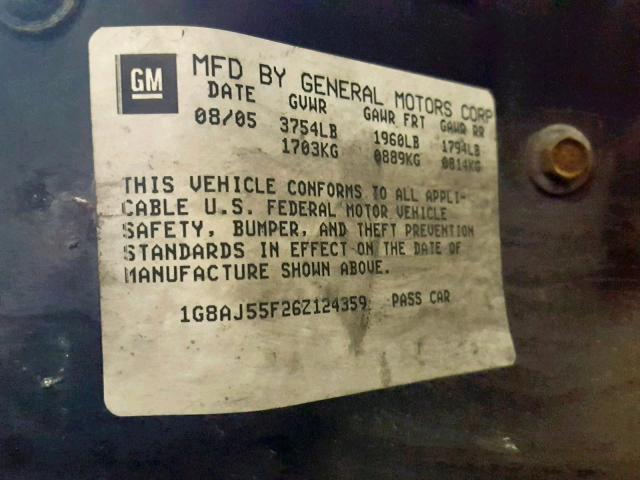 1G8AJ55F26Z124359 - 2006 SATURN ION LEVEL GRAY photo 10