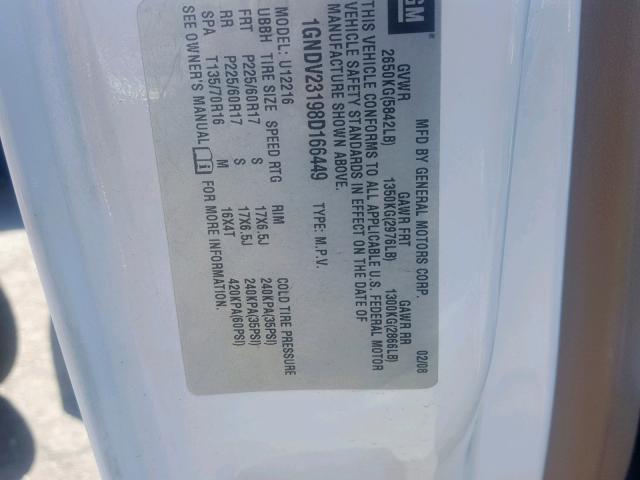 1GNDV23198D166449 - 2008 CHEVROLET UPLANDER L 白色 照片 10