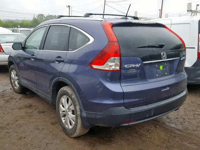 5J6RM4H7XCL082417 - 2012 HONDA CR-V EXL BLUE photo 3