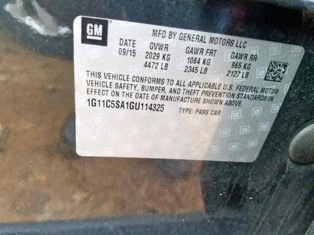 1G11C5SA1GU114325 - 2016 CHEVROLET MALIBU LIM GRAY photo 10