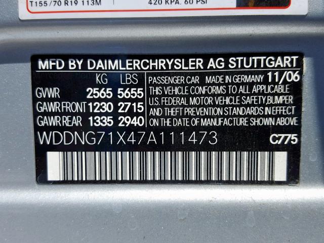 WDDNG71X47A111473 - 2007 MERCEDES-BENZ S 550 SILVER photo 10