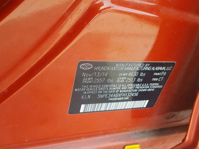 5NPE34ABXFH132456 - 2015 HYUNDAI SONATA SPO ORANGE photo 10