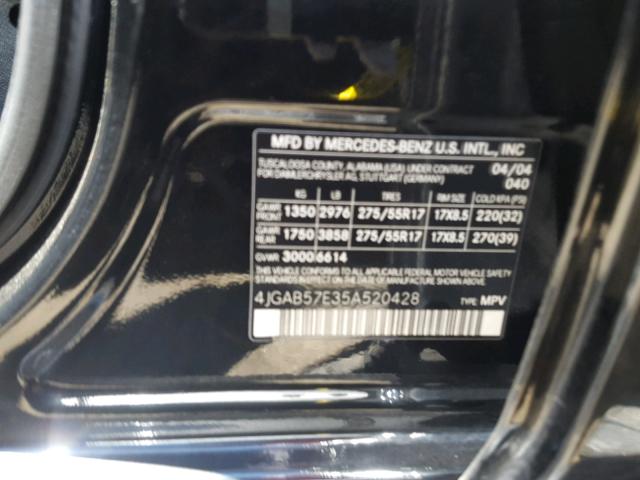 4JGAB57E35A520428 - 2005 MERCEDES-BENZ ML 350 BLACK photo 10