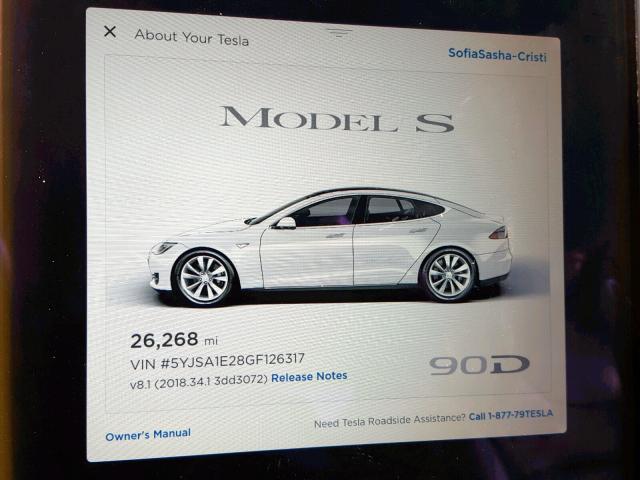 5YJSA1E28GF126317 - 2016 TESLA MODEL S WHITE photo 8