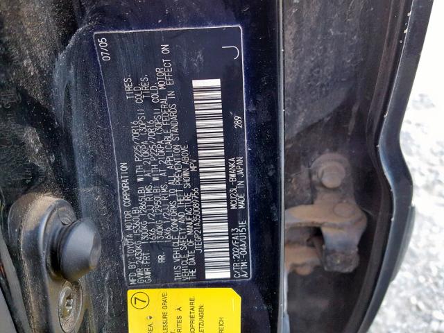 JTEGP21A350089756 - 2005 TOYOTA HIGHLANDER BLACK photo 10