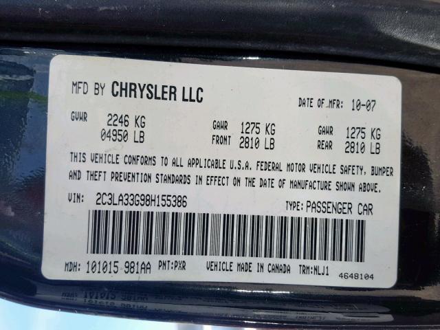 2C3LA33G98H155386 - 2008 CHRYSLER 300 LIMITE BLACK photo 10