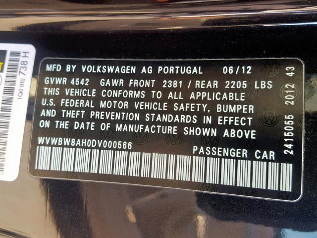 WVWBW8AH0DV000566 - 2013 VOLKSWAGEN EOS KOMFOR 黑色 照片 10