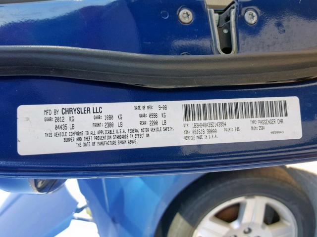 1B3HB48A39D143954 - 2009 DODGE CALIBER SX BLUE photo 10