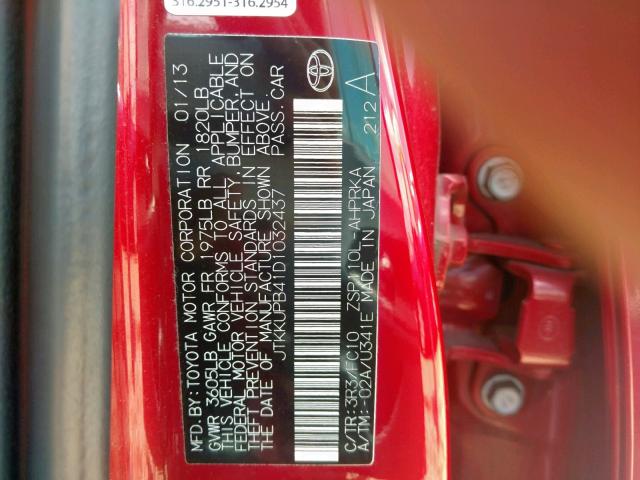 JTKKUPB41D1032437 - 2013 TOYOTA SCION XD RED photo 10