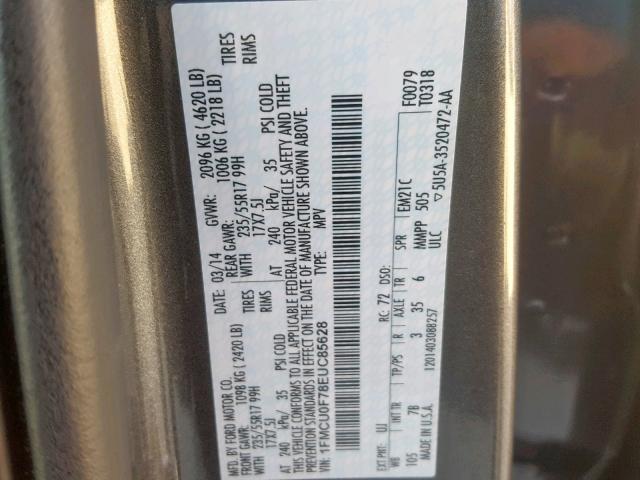 1FMCU0F78EUC85628 - 2014 FORD ESCAPE S GRAY photo 10