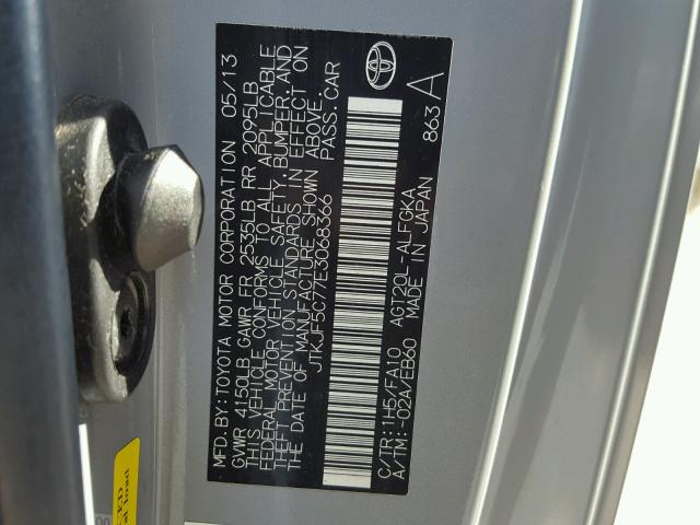 JTKJF5C77E3068366 - 2014 TOYOTA SCION TC 灰色 照片 10