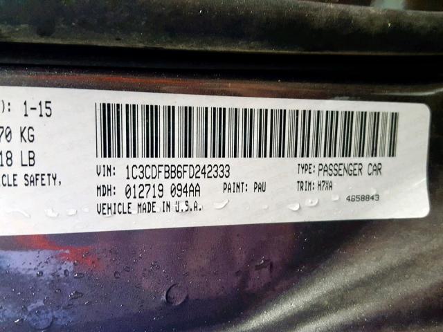 1C3CDFBB6FD242333 - 2015 DODGE DART SXT CHARCOAL photo 10